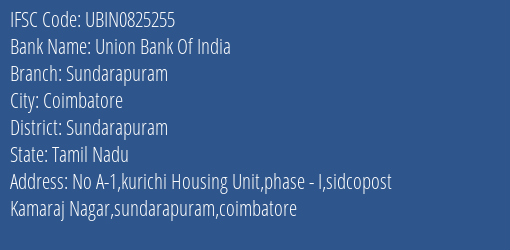 Union Bank Of India Sundarapuram Branch Sundarapuram IFSC Code UBIN0825255