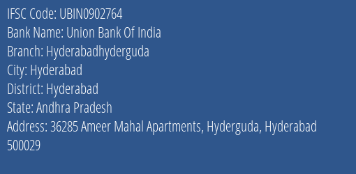 Union Bank Of India Hyderabadhyderguda Branch, Branch Code 902764 & IFSC Code Ubin0902764