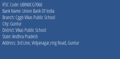 Union Bank Of India Cggb Vikas Public School Branch, Branch Code CG7060 & IFSC Code Ubin0cg7060