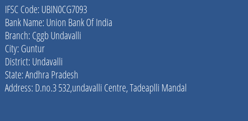 Union Bank Of India Cggb Undavalli Branch, Branch Code CG7093 & IFSC Code Ubin0cg7093
