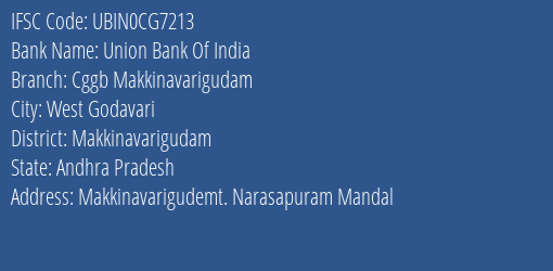 Union Bank Of India Cggb Makkinavarigudam Branch, Branch Code CG7213 & IFSC Code Ubin0cg7213