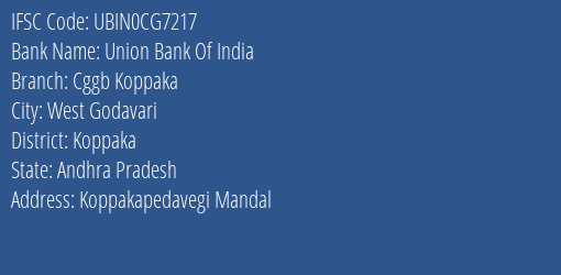 Union Bank Of India Cggb Koppaka Branch, Branch Code CG7217 & IFSC Code Ubin0cg7217