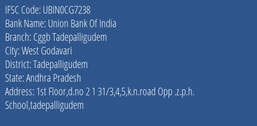 Union Bank Of India Cggb Tadepalligudem Branch, Branch Code CG7238 & IFSC Code Ubin0cg7238