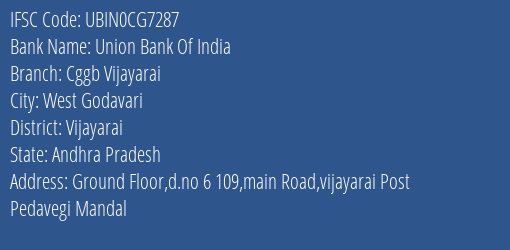 Union Bank Of India Cggb Vijayarai Branch, Branch Code CG7287 & IFSC Code Ubin0cg7287