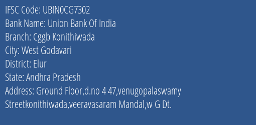 Union Bank Of India Cggb Konithiwada Branch, Branch Code CG7302 & IFSC Code Ubin0cg7302