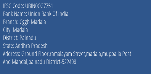 Union Bank Of India Cggb Madala Branch, Branch Code CG7751 & IFSC Code Ubin0cg7751