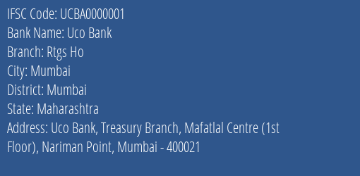 Uco Bank Rtgs Ho Branch Mumbai IFSC Code UCBA0000001