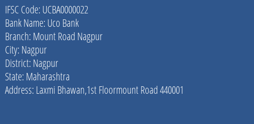 Uco Bank Mount Road Nagpur Branch Nagpur IFSC Code UCBA0000022