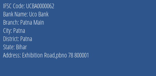 Uco Bank Patna Main Branch Patna IFSC Code UCBA0000062