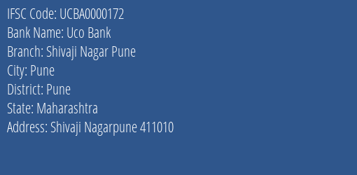 Uco Bank Shivaji Nagar Pune Branch Pune IFSC Code UCBA0000172