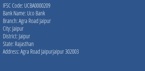 Uco Bank Agra Road Jaipur Branch Jaipur IFSC Code UCBA0000209