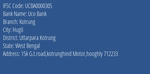 Uco Bank Kotrung Branch Uttarpara Kotrung IFSC Code UCBA0000305