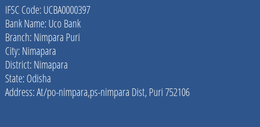Uco Bank Nimpara Puri Branch Nimapara IFSC Code UCBA0000397