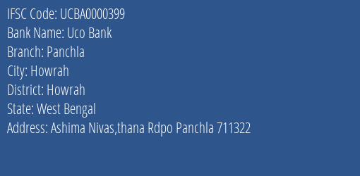 Uco Bank Panchla Branch Howrah IFSC Code UCBA0000399