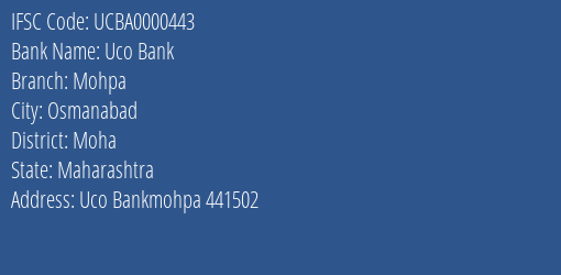 Uco Bank Mohpa Branch Moha IFSC Code UCBA0000443