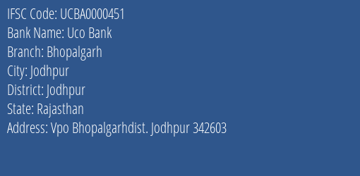 Uco Bank Bhopalgarh Branch Jodhpur IFSC Code UCBA0000451