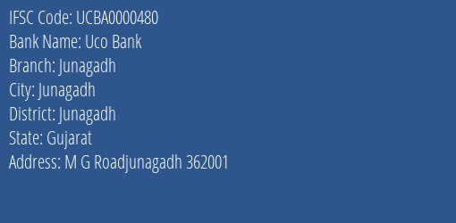 Uco Bank Junagadh Branch, Branch Code 000480 & IFSC Code UCBA0000480