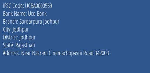 Uco Bank Sardarpura Jodhpur Branch Jodhpur IFSC Code UCBA0000569