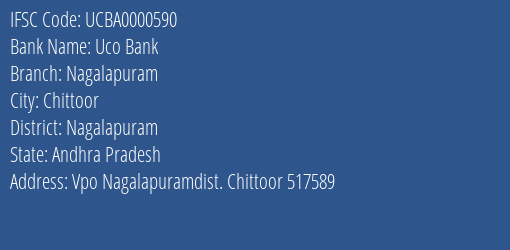 Uco Bank Nagalapuram Branch Nagalapuram IFSC Code UCBA0000590