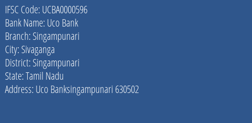 Uco Bank Singampunari Branch Singampunari IFSC Code UCBA0000596