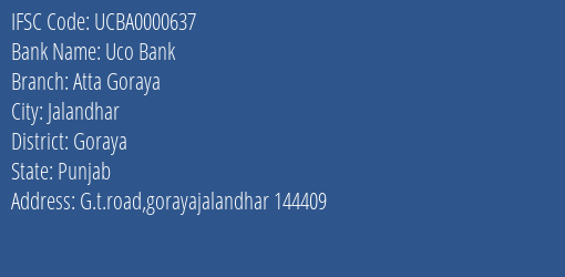 Uco Bank Atta Goraya Branch Goraya IFSC Code UCBA0000637