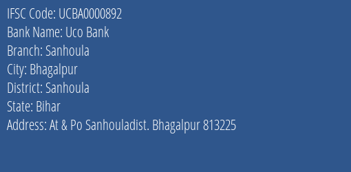 Uco Bank Sanhoula Branch Sanhoula IFSC Code UCBA0000892