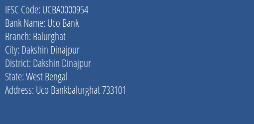 Uco Bank Balurghat Branch Dakshin Dinajpur IFSC Code UCBA0000954