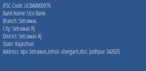 Uco Bank Setrawas Branch Setrawas Rj IFSC Code UCBA0000976