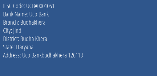 Uco Bank Budhakhera Branch Budha Khera IFSC Code UCBA0001051