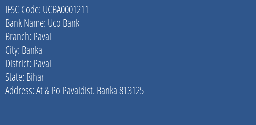 Uco Bank Pavai Branch Pavai IFSC Code UCBA0001211