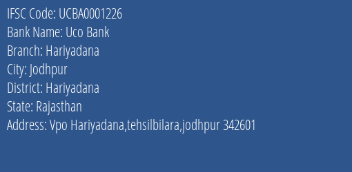 Uco Bank Hariyadana Branch Hariyadana IFSC Code UCBA0001226