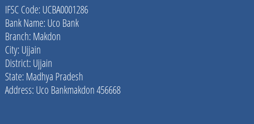 Uco Bank Makdon Branch Ujjain IFSC Code UCBA0001286