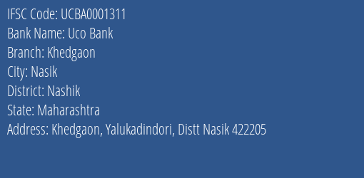 Uco Bank Khedgaon Branch Nashik IFSC Code UCBA0001311