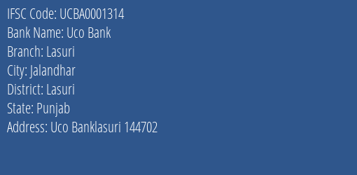 Uco Bank Lasuri Branch Lasuri IFSC Code UCBA0001314