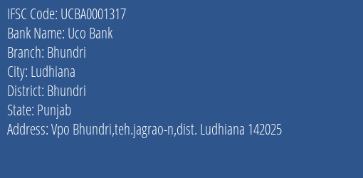 Uco Bank Bhundri Branch Bhundri IFSC Code UCBA0001317
