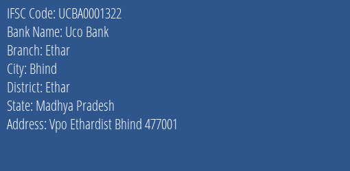 Uco Bank Ethar Branch Ethar IFSC Code UCBA0001322