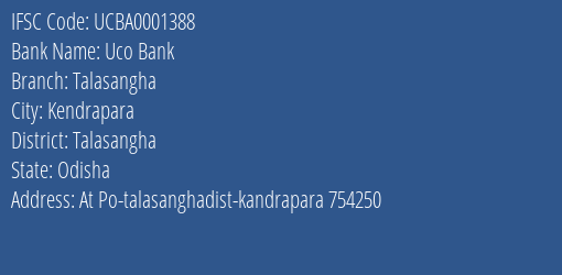 Uco Bank Talasangha Branch Talasangha IFSC Code UCBA0001388