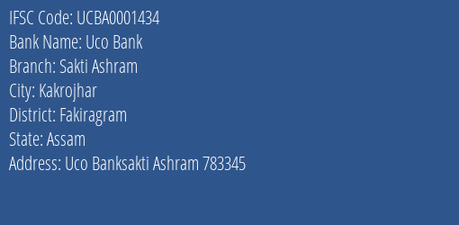 Uco Bank Sakti Ashram Branch Fakiragram IFSC Code UCBA0001434