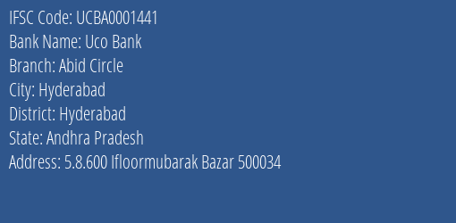 Uco Bank Abid Circle Branch Hyderabad IFSC Code UCBA0001441