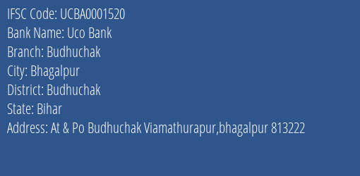 Uco Bank Budhuchak Branch Budhuchak IFSC Code UCBA0001520