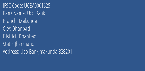 Uco Bank Makunda Branch, Branch Code 001625 & IFSC Code Ucba0001625