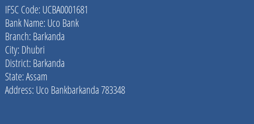 Uco Bank Barkanda Branch Barkanda IFSC Code UCBA0001681