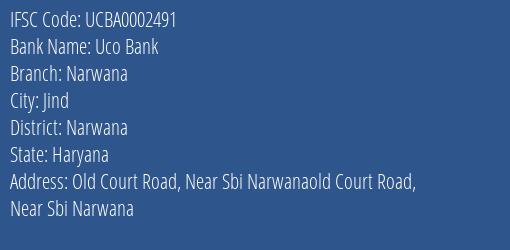 Uco Bank Narwana Branch Narwana IFSC Code UCBA0002491
