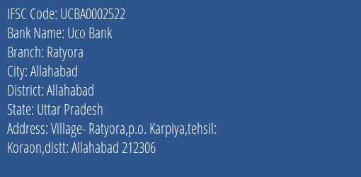 Uco Bank Ratyora Branch Allahabad IFSC Code UCBA0002522