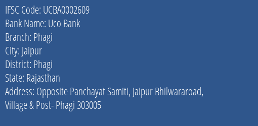 Uco Bank Phagi Branch Phagi IFSC Code UCBA0002609