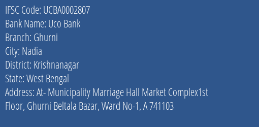 Uco Bank Ghurni Branch Krishnanagar IFSC Code UCBA0002807