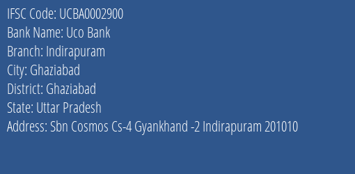 Uco Bank Indirapuram Branch Ghaziabad IFSC Code UCBA0002900