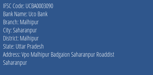 Uco Bank Malhipur Branch Malhipur IFSC Code UCBA0003090