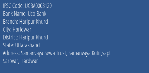 Uco Bank Haripur Khurd Branch Haripur Khurd IFSC Code UCBA0003129