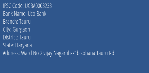 Uco Bank Tauru Branch Tauru IFSC Code UCBA0003233